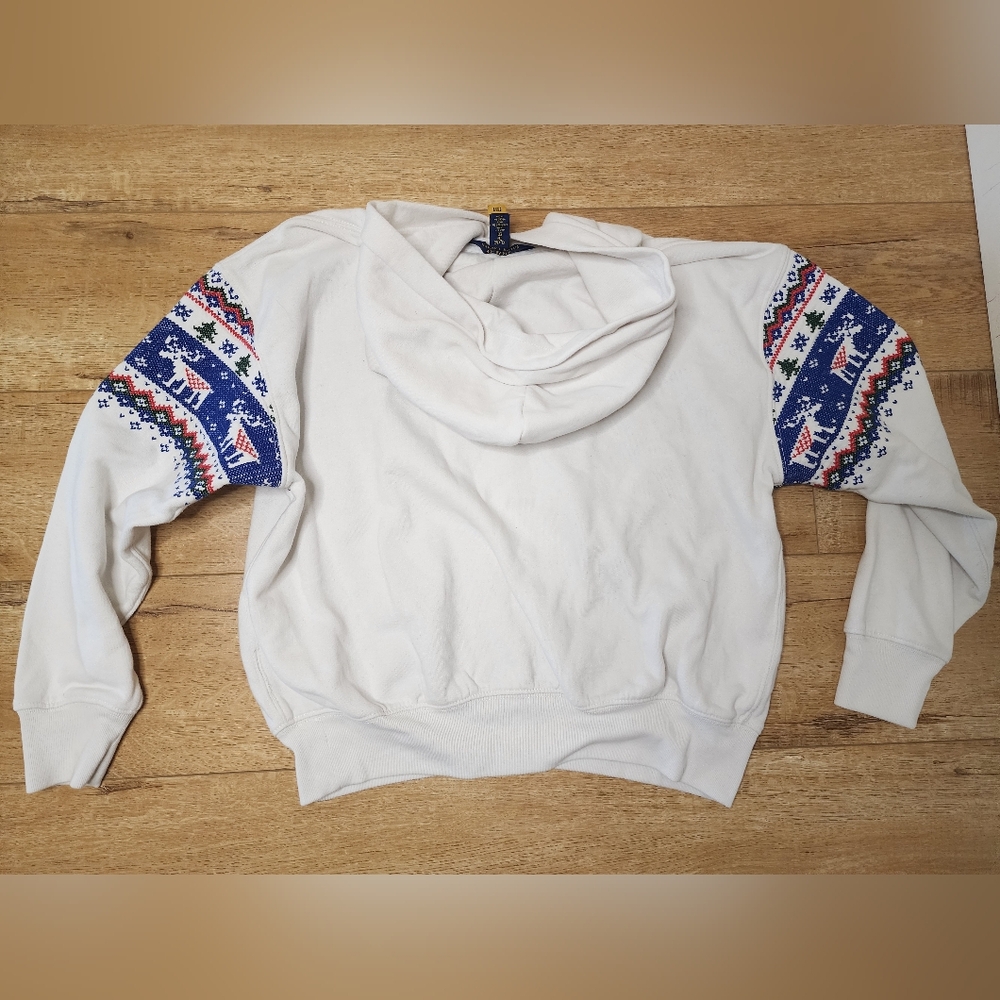 RARE Polo Ralph Lauren Christmas Reindeer Embroidered Hoodie Womens S/M Youth XL - Picture 7 of 7